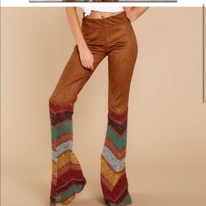 Judith March Faux Suede Crochet Flare Pants